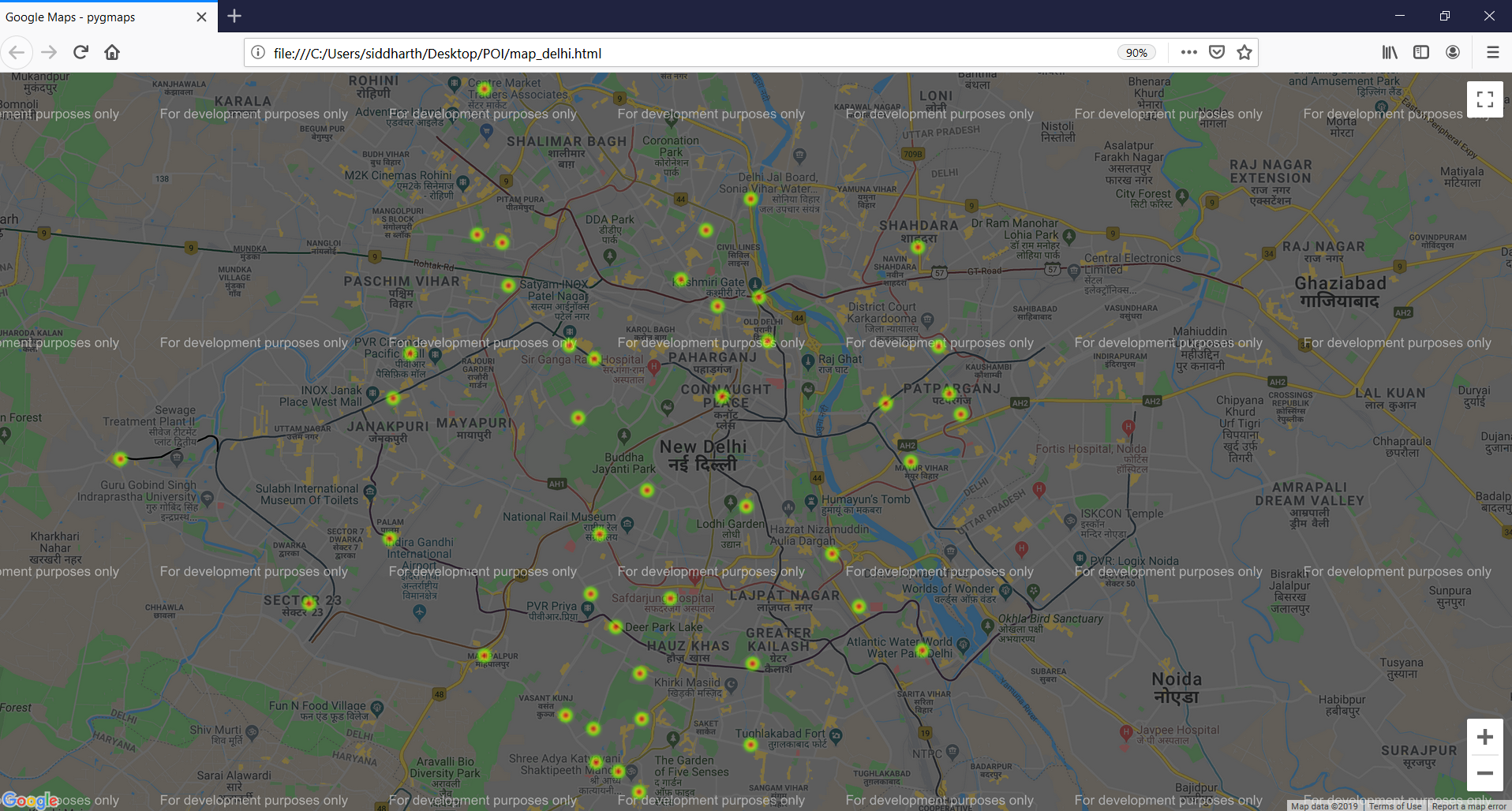 Markets marked on the map of New Delhi